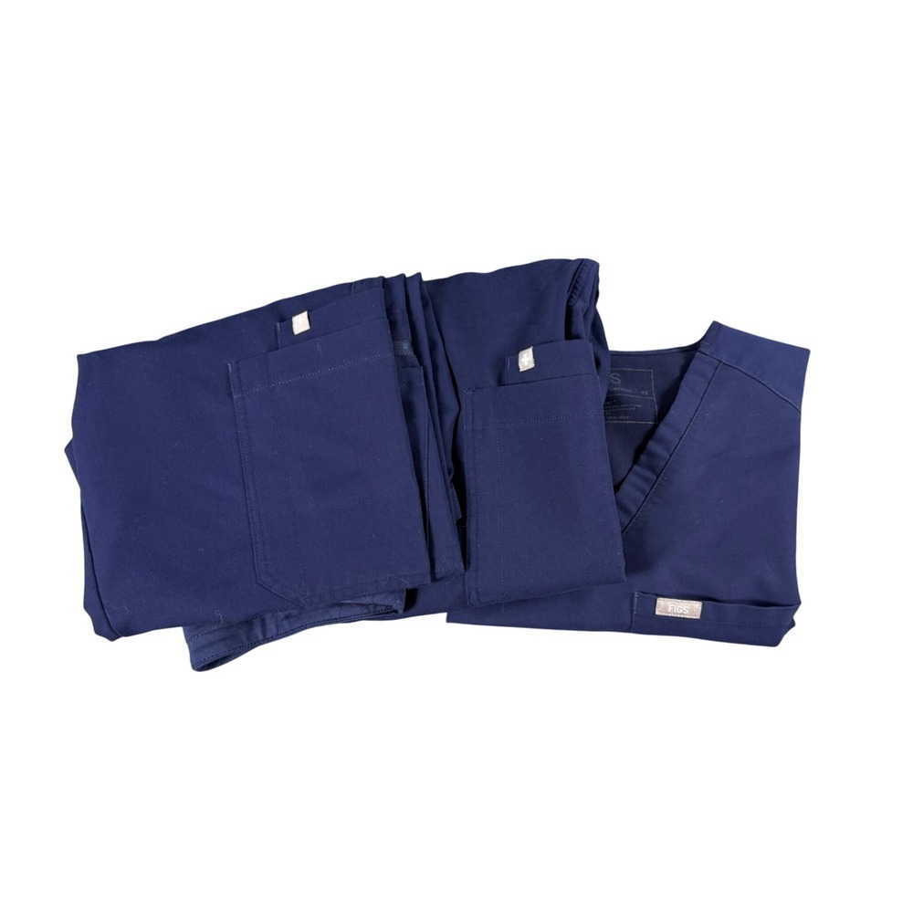 Figs Technical Collection Scrub Set Navy Blue V-Neck Top Cargo Pants Womens XS
